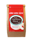 Bag of Bon Bon Hot Chocolate Blend with red and brown design on a white background