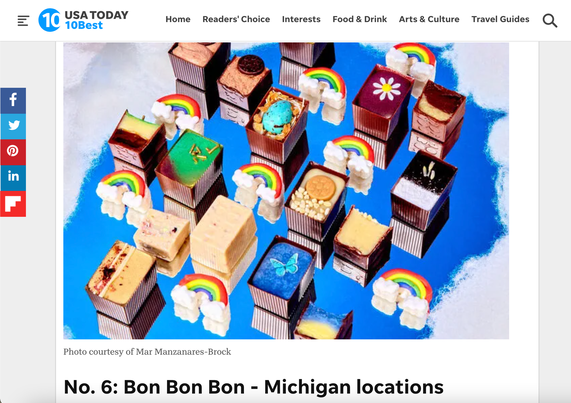 Bon Bon Bon ranked 6th among 10 Best Chocolate Shops in the USA by 10 Best USA Today
