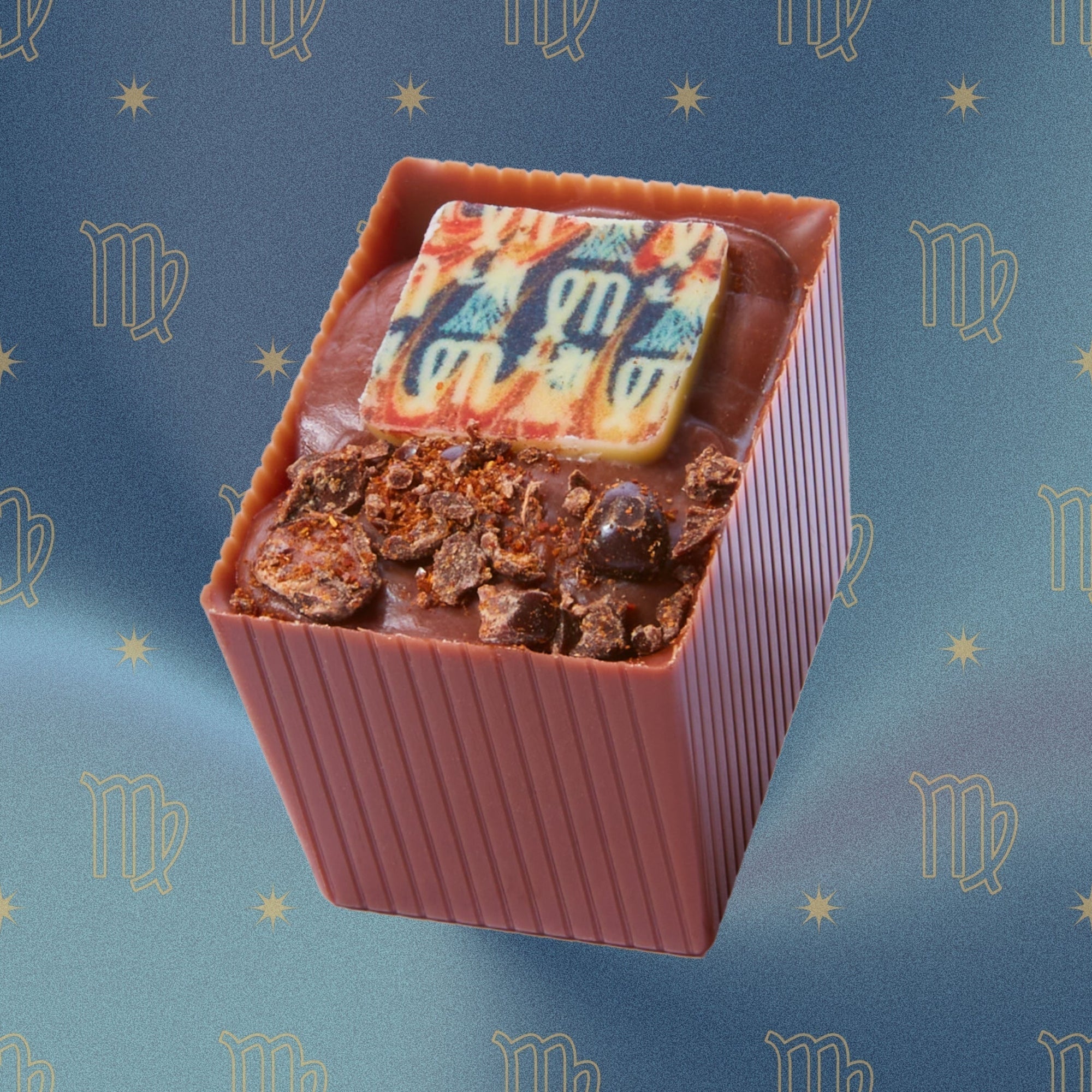 Virgo Bon with blue graphic background