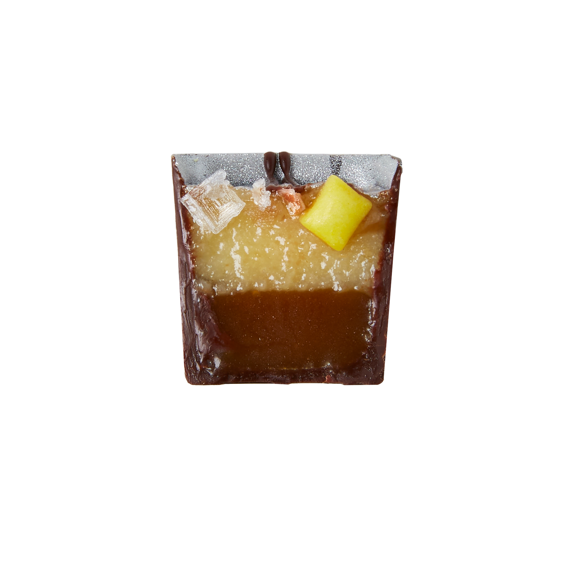 Salty Sap bon bon cut in half