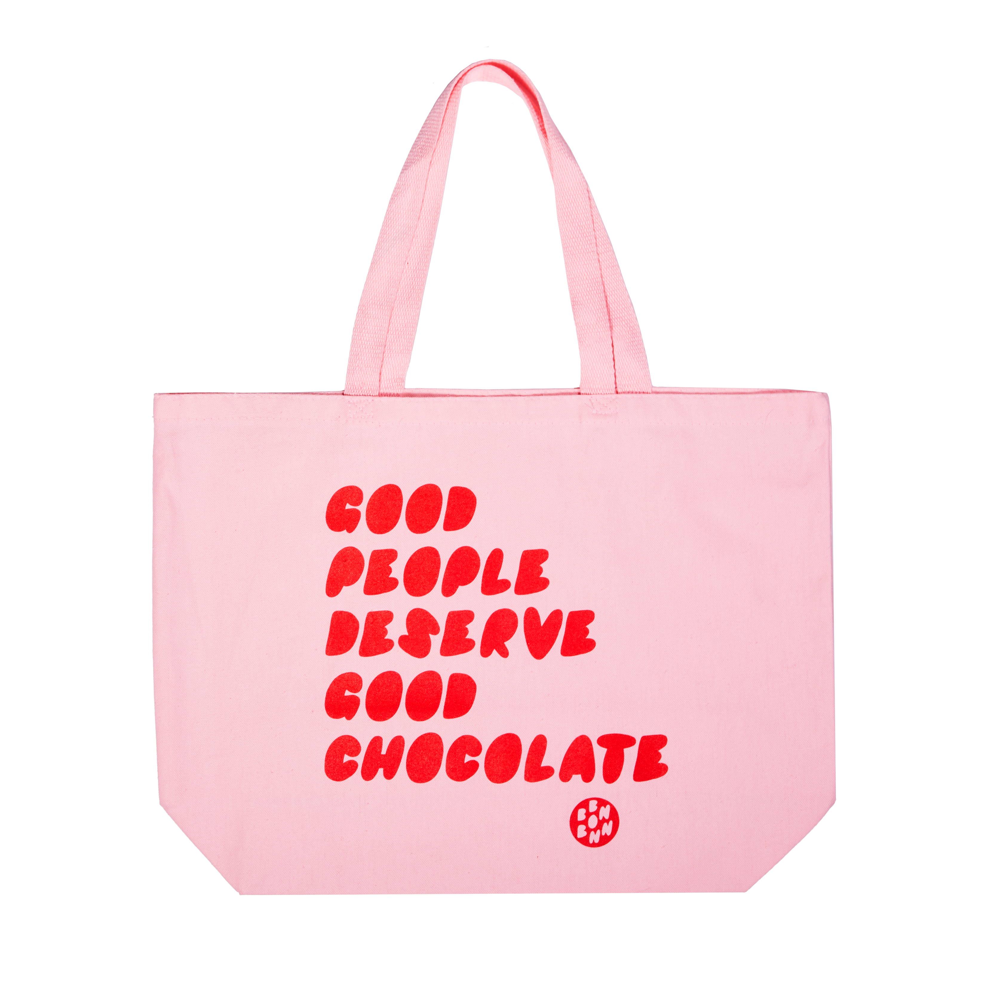 Pink &amp; Red Tote &quot;Good People Deserve Good Chocolate&quot;
