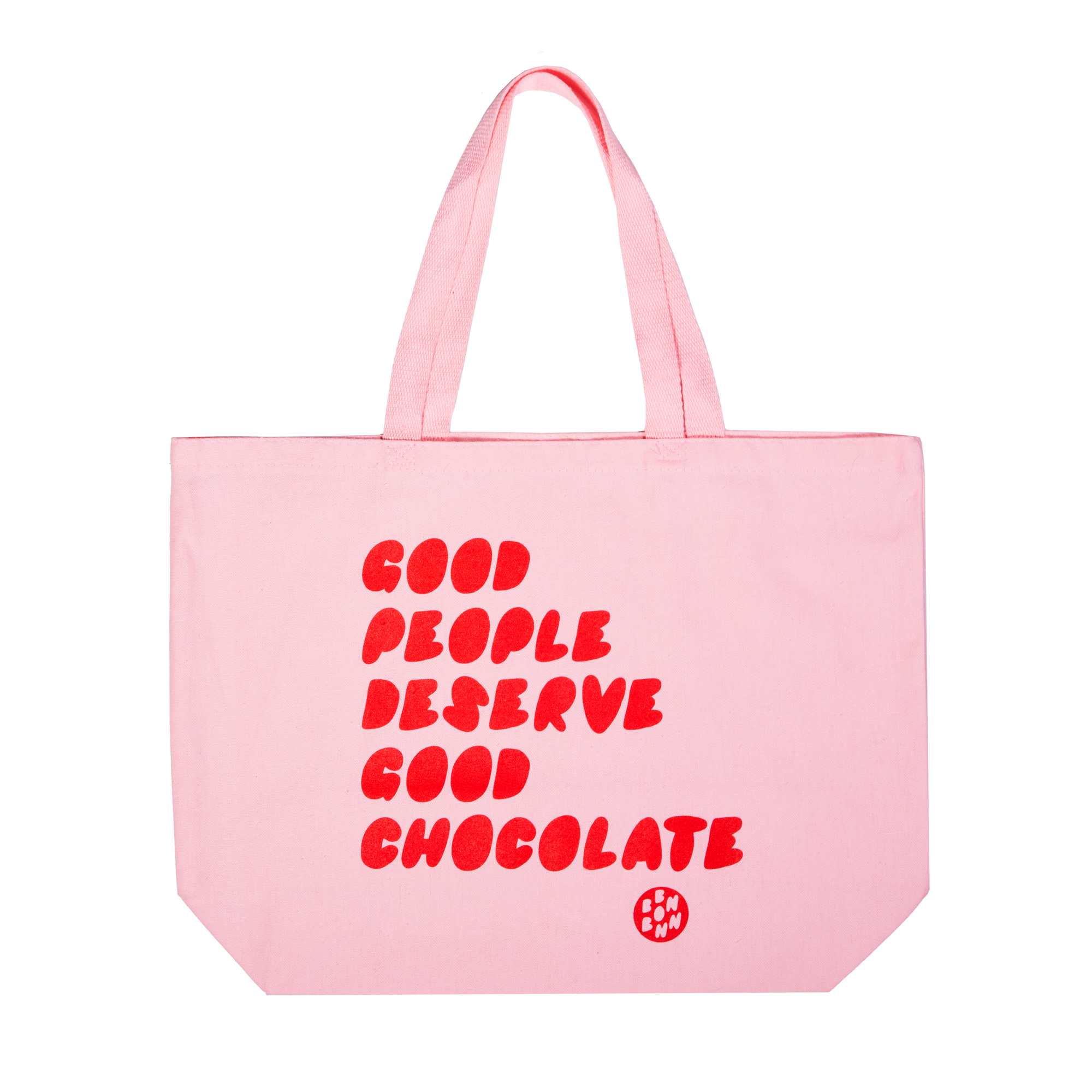 Pink &amp; Red Tote &quot;Good People Deserve Good Chocolate&quot;