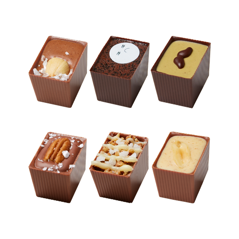 6 pieces of Bon Bon Bons that contain nuts displayed at an angle