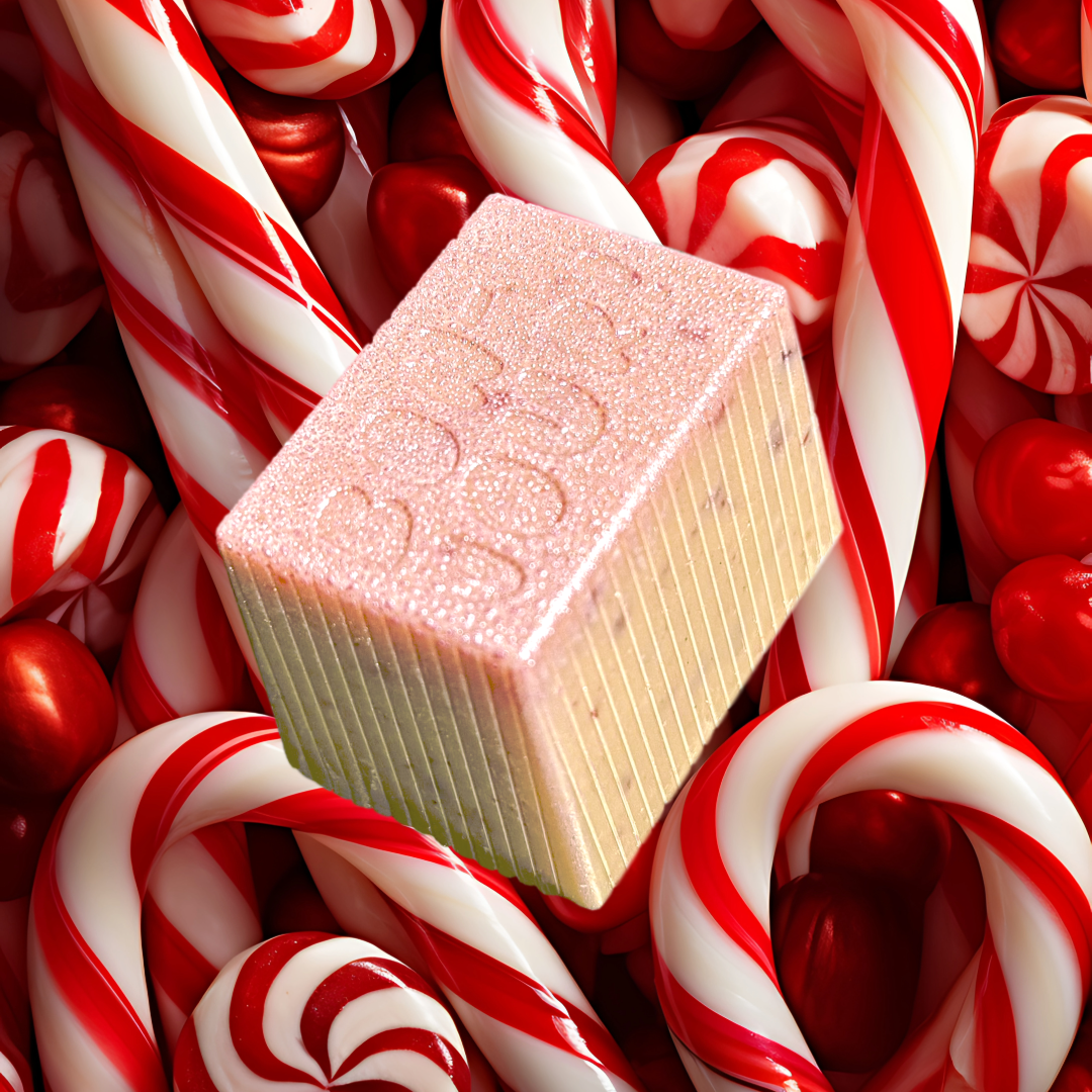 Pepper-mint Bon on a red and white candy background