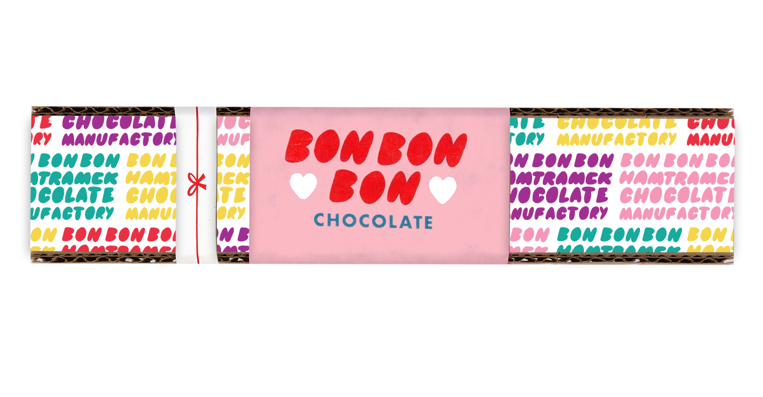 Bon Bon Bon chocolate factory text gift wrapper