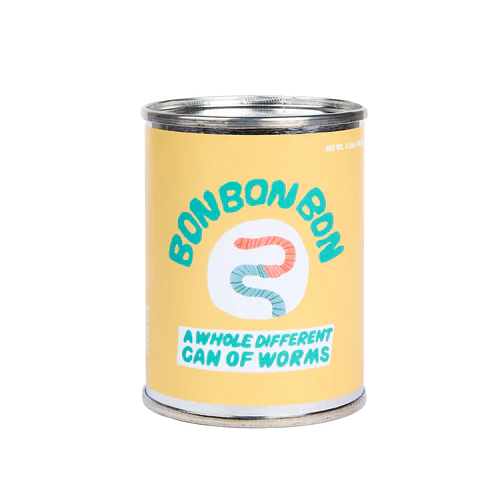 Can of worms with 'Bonbon Bon' branding on a white background